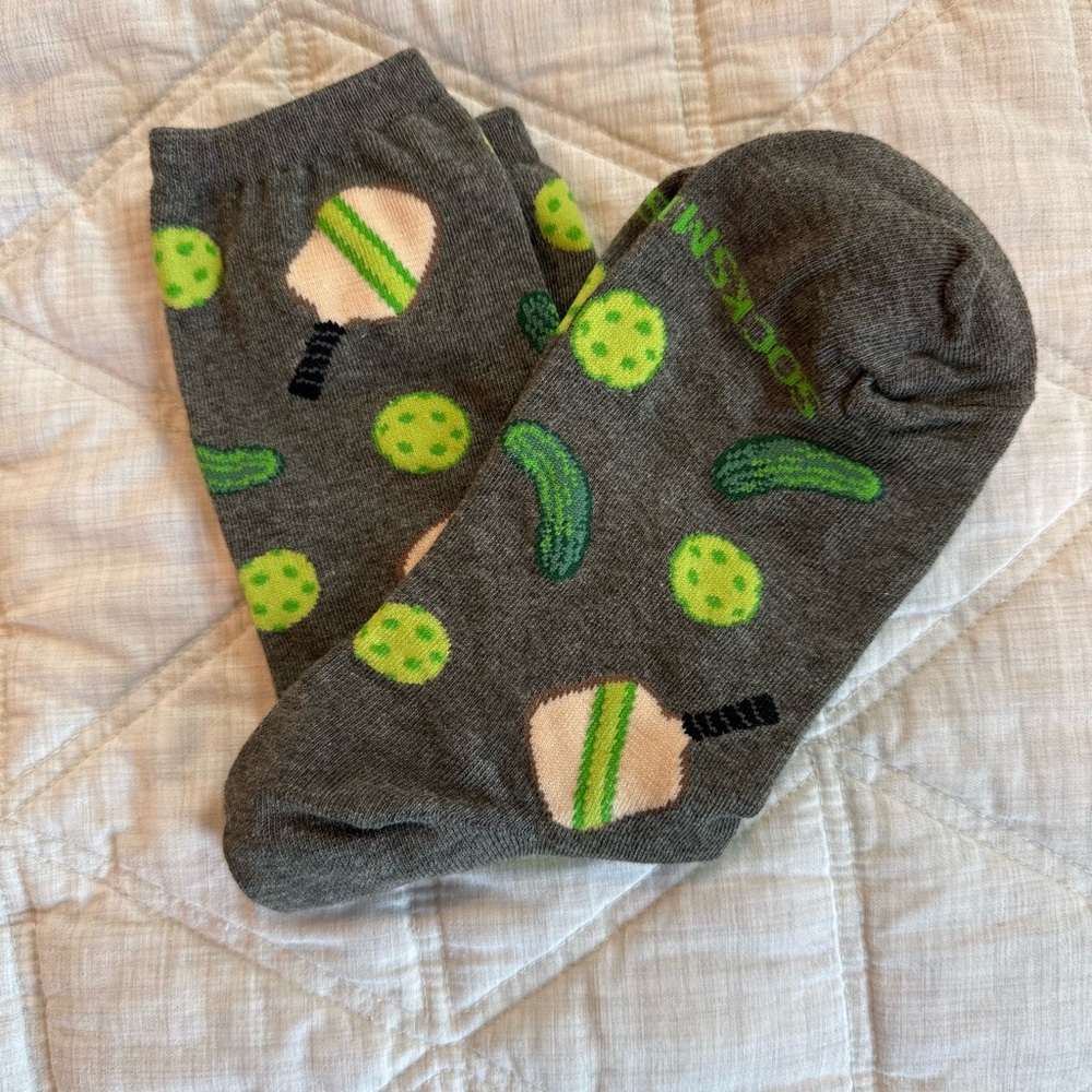 Gray Socks with Green Pickleball Design